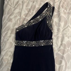 Navy blue one shoulder prom dress